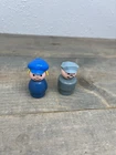 Vintage Fisher Price little people wood gray mailman pilot captain blue girl