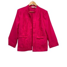 Chico's Linen Blend Size 2 Pink Jacket Pleated Front Pockets NEW