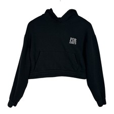 Cropped Hoodie Womens Small Black Organic Cotton Pullover Minimalist Athleisure