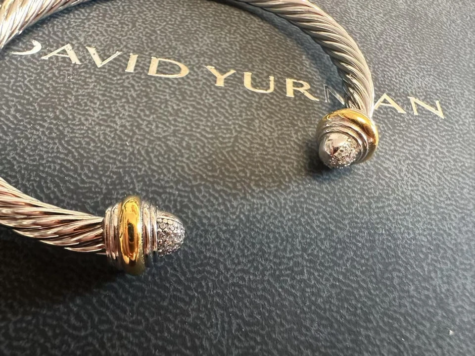 NewDavidYurmanSilver&18kGold/4mm Cable Classic Pave DiamondsBracelet size M - Image 4 of 4