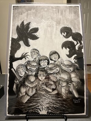 TMNT x Stranger Things #2 Original Cover Art By Fero Pe 11x17
