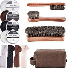 Kit de cepillos para lustrar zapatos de gamuza crep  con cepillos de crin.