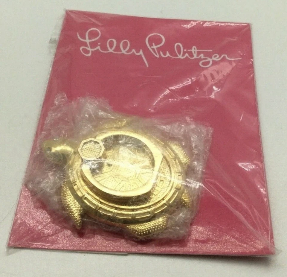 Anillo de teléfono Lilly Pulitzer Turtle Critter dorado metálico nuevo con etiquetas bolsa sellada Foto 2 de 4