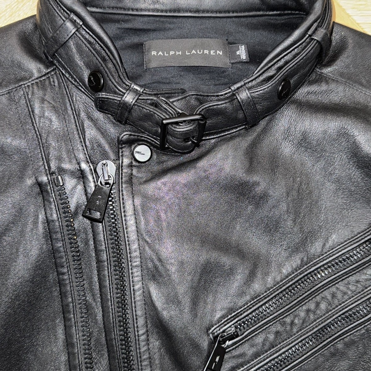 Ralph Lauren Black Label Hybrid Motorcycle Padded Biker Lamb
