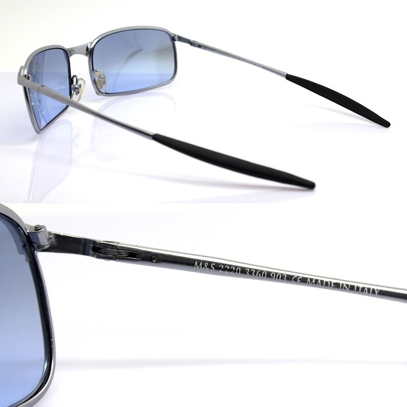 Oval Rectangular Curved Sunglasses_Blue-Silver Me… - image 3