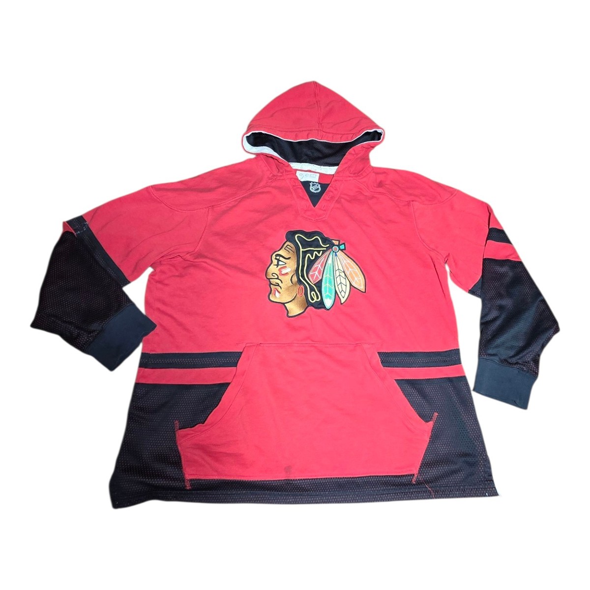 Sweat à Capuche Vintage CCM Chicago Blackhawks - Taille L - Rouge/noir