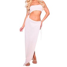 PrettyLittleThing Cream Strapless Crochet Bandeau Cut Out Maxi Dress XS/4 NWT