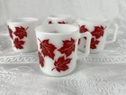 4 Hazel Atlas Vintage Milk Glass Red Maple Leaves Child’s Mugs VGVC No Chips MCM