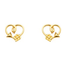 Wellingsale 14k Yellow Gold Arrow Heart Earrings 8 x 8 mm 
