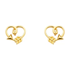 Wellingsale 14k Yellow Gold Arrow Heart Earrings (8 x 8 mm)