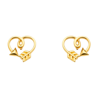 Wellingsale 14k Gelbgold Pfeil Herz Ohrringe (8 x 8 mm)