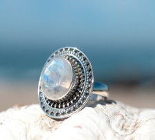 925 Sterling silver Natural Moonstone Ring Gemstone Women Jewelry For Her M 3