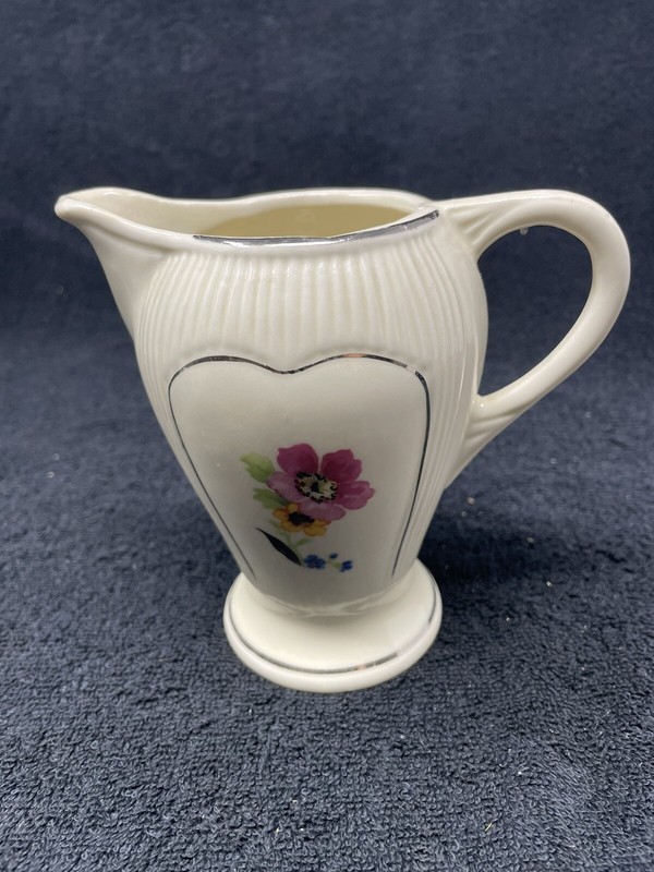 Floral Platinum Band Porcelain Dairy Creamer Pitcher 5 Inch.