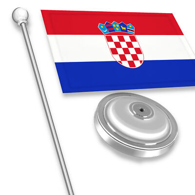 G128 Croatia Croatian Deluxe Desk Flag Set 8.5x5.5 In Printed 300D