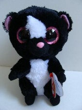 NWT TY Beanie Boos 6" FLORA Skunk Black White Plush Boo Pink Sparkly Eyes NEW