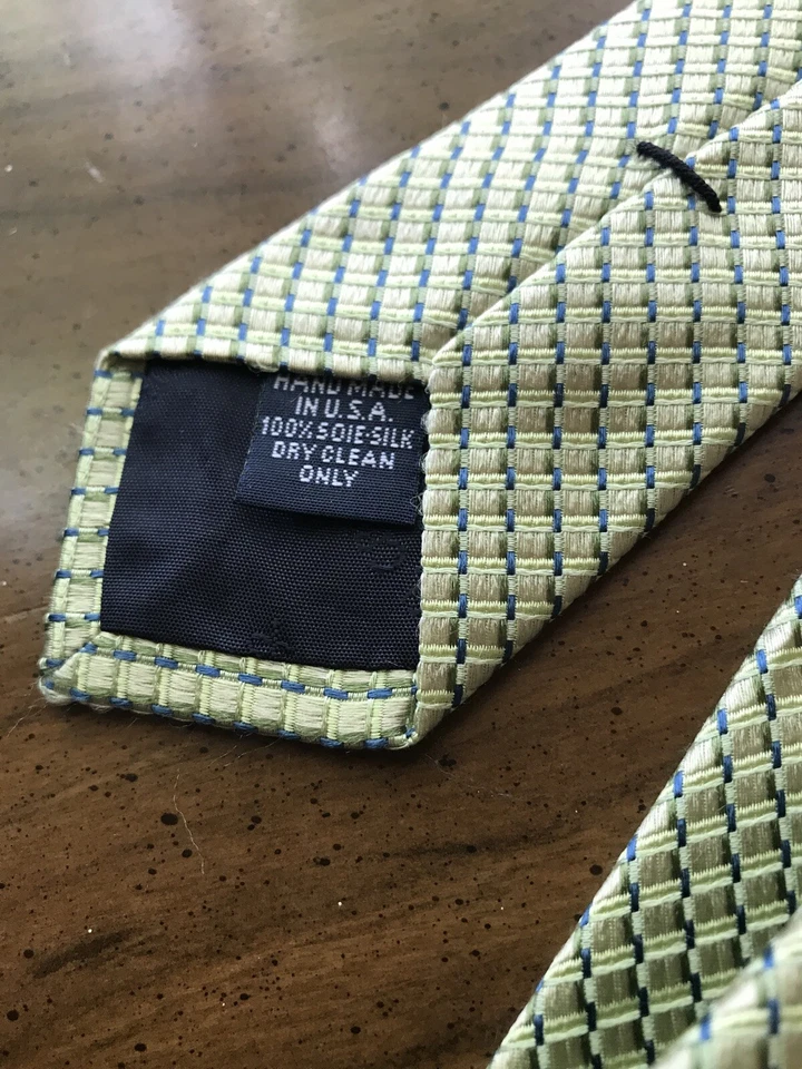 Corbata de cuello DANIEL CREMIEUX verde/azul patrón tejido 100 % ancho seda 4" ancho Foto 4 de 4