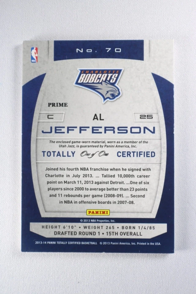 2013-14 帕尼尼完全认证篮球艾尔·杰斐逊黑色布贴卡 #1/1 — 第 2/3 张图片