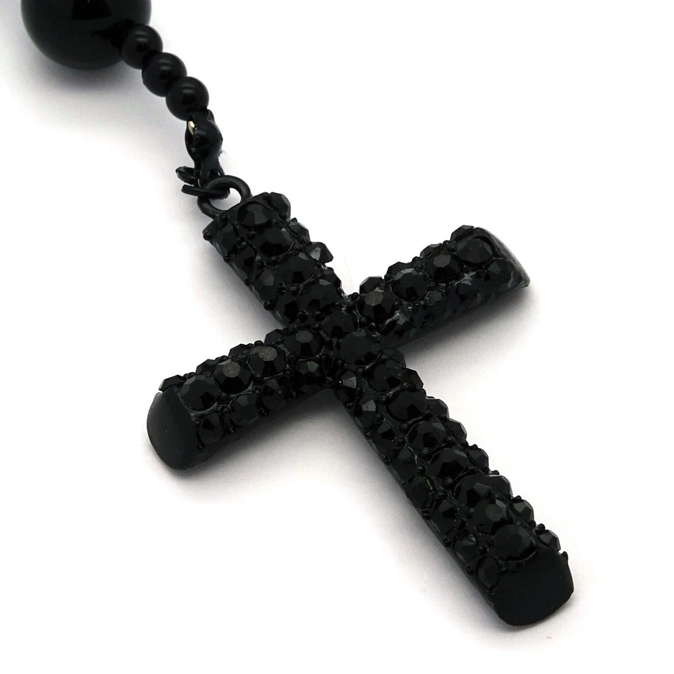 Rosario de Cuentas Negro 15mm Guadalupe y Cruz de Jesus para Hombres de Lujo Foto 3 de 4