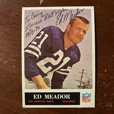 ED MEADOR 1965 TOPPS AUTOGRAPHED SIGNED AUTO FOOTBALL CARD 92 RAMS