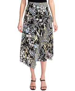 klein calvin ruffled midi skirt floral multi
