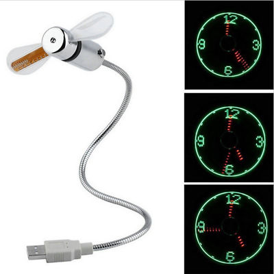 LED Clock Fan Mini USB Powered Cooling Flashing Real Time Display Funktion