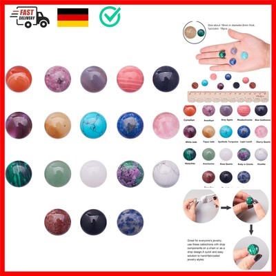 PandaHall Elite 18pcs / Box 16x6mm Halbe Runde Edelstein Cabochons für Schmuc...