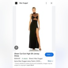 NWT Size M -Mac Duggal Sheer Cutout High-Slit Mock-Neck Maxi Gown