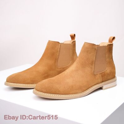 Retro American Style Mens Real Suede Leather Chelsea Ankle Boots Pull on British
