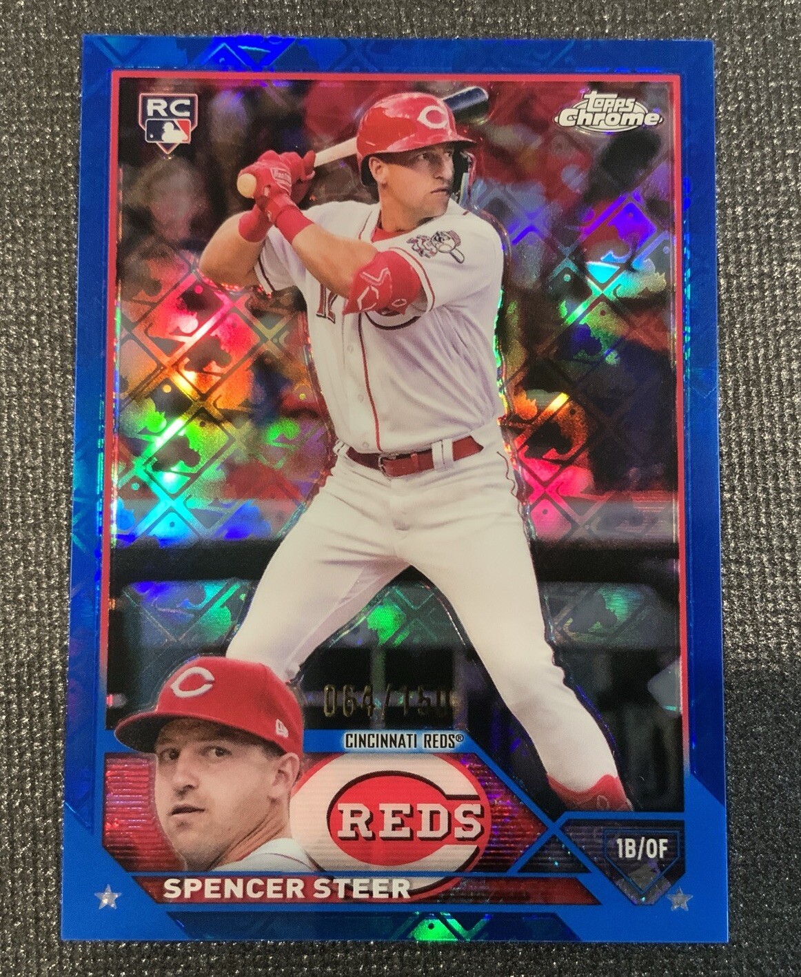 2023 Topps Chrome SPENCER STEER RC Blue Logofractor #146 /150 Cincinnati Reds
