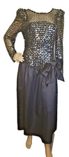 Vintage Cachet By Bari Protas 13/14 Black Sequin Midi Dress Party Large Bow