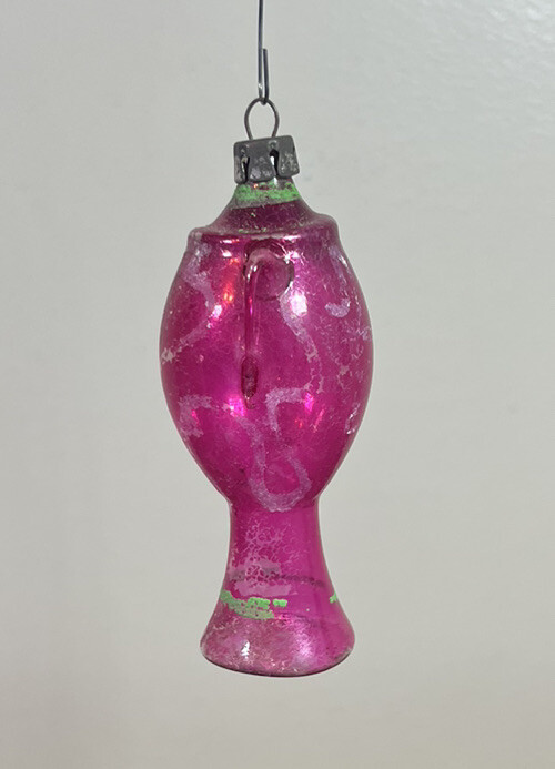 Vintage Hot Pink Blown Glass 3.5” Vase Urn Annealed Handles Christmas Ornament eBay