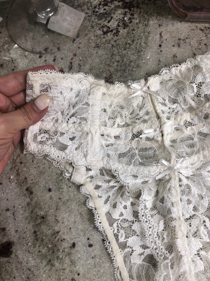 Nuevo Aubade Xs Blanco Marfil Encaje Tanga Bragas Pierna Alta Cintura Bragas en FRANCIA Foto 2 de 4