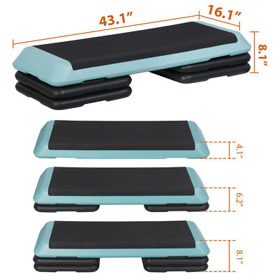43'' Training Exercise Aerobic Stepper Step Platform Workout w/Risers 4''- 6''- 8''