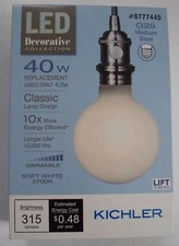 Kichler LED 40W/4W G25 Medium Filament-Soft White 2700K-Dimmable-513951-Save 2+
