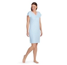 Miss Elaine Essentials Micro Velvet Lace Neck Short Sleep Gown, Size Large