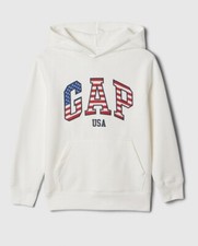 NWT Gap Kids USA Flag Gap Logo WHITE Pullover Hoodie Sweatshirt Size S M L Or XL