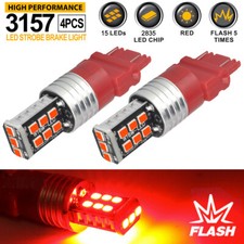 2x 3157 Red Led Bright Strobe Flash Blinking Brake Tail Stop Lightparking Bulbs