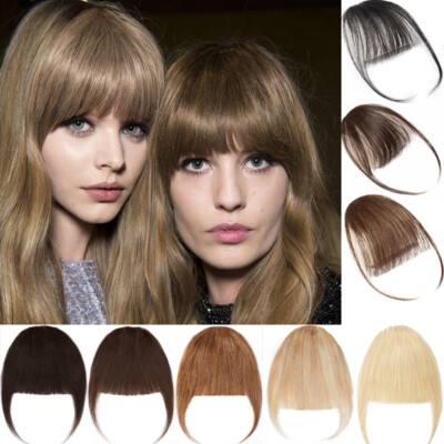 Human Hair Neat Bangs Clip In Remy Hair Fringe Hairpiece Thick/Thin Front Bang
