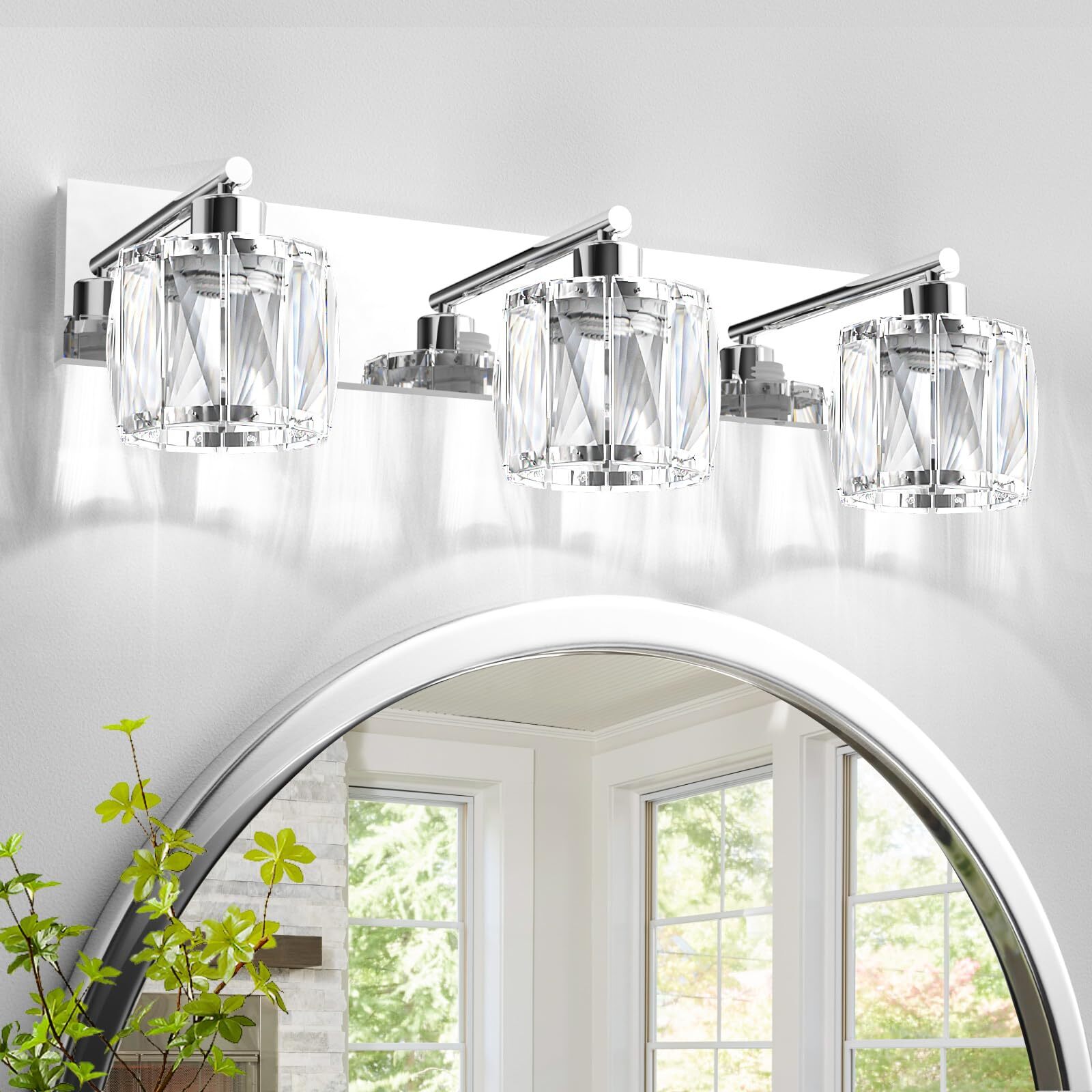 Crystal Vanity Lights for Bathroom, 3 Light Bathroom Vanity Light, Modern Sta...