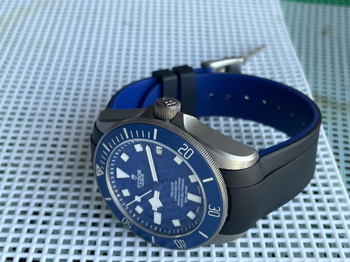Rubber Strap Tudor Pelagos Blue Dial Curved End Natural Rubber