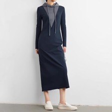 Women's Casual Long Hooded Sweater Dress Fashionable Slim Fit Long Sleeve Dress