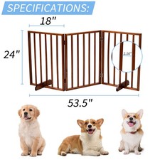 Brown Wood Freestanding Pet Gate, 53.5   24  , No  Drill, Foldable, for Dogs  Cats