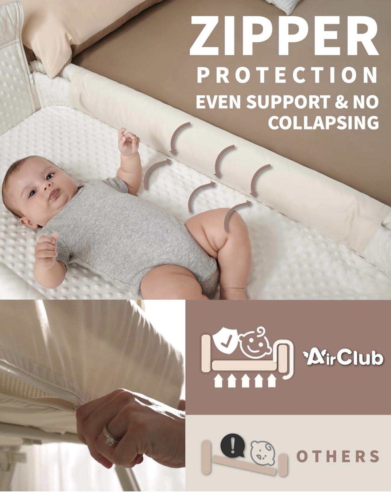 New AirClub Bassinet Bedside Sleeper Baby Crib Newborn Cream