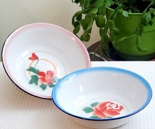 Vintage Sturdy Pines Enamelware Bowl – 9.5" x 3" – Farmhouse Kitchen- Set of 2