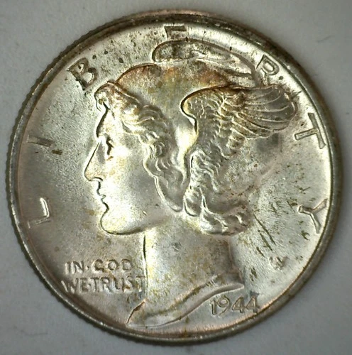 1944 BU Silver Mercury Dime US 10 Cent Type Coin 10c TONED UNCIRCULATED