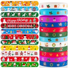 48 PCS Christmas Slap Bracelets and Rubber Bracelets for Kids Holiday Party