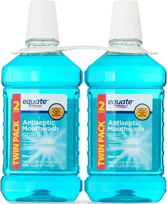(2 Pack) Equate Antiseptic Mouthwash Enamel-Safe, Blue Mint, 16.9 fl oz (500 mL)