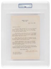 Babe Ruth Typed Signed Letter 1930  - New York Yankees - PSA Mint 9