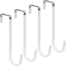 over the Door Hooks, Single-Hanger 4 Pack, Fits Doors 1.6" White Heavy