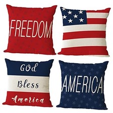 Set of 4 Patriotic Throw Pillow Covers 12" x 12" Pack of 4 Independence 03
